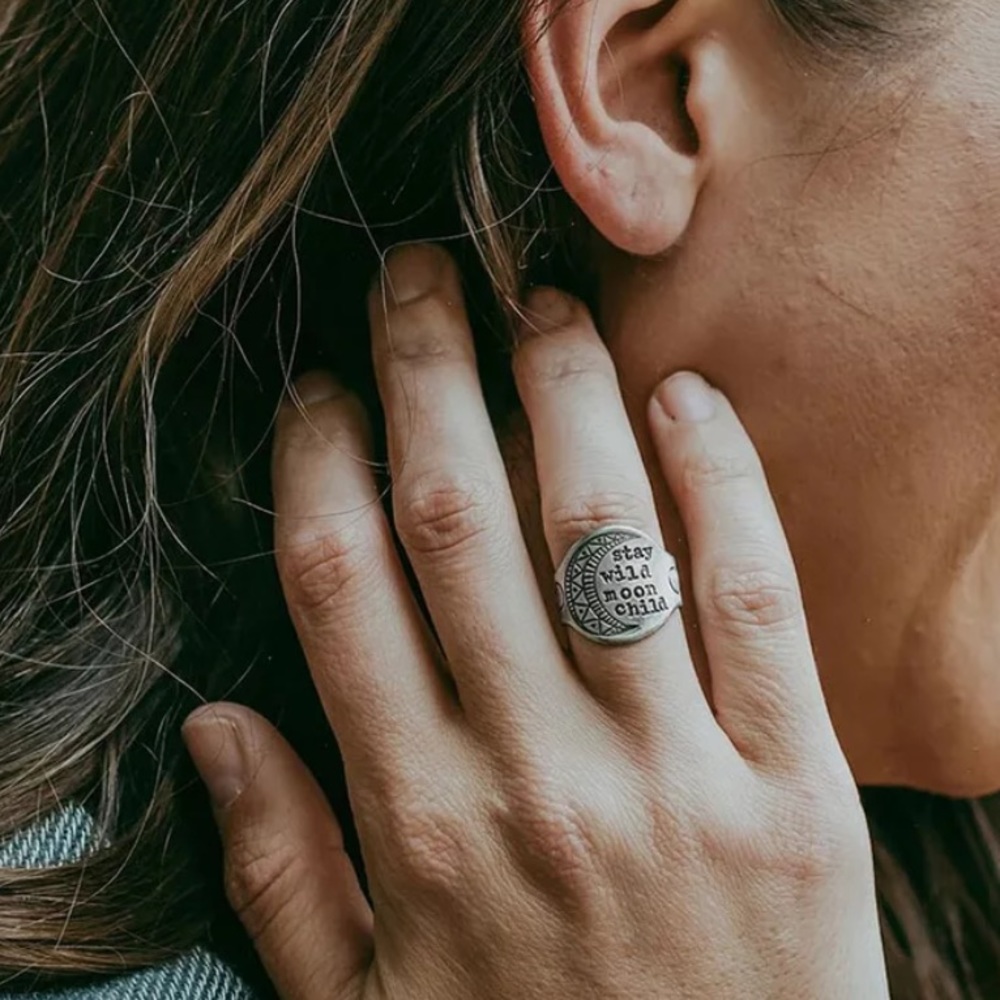 🌜 Stay Wild Moon Child BOHO Silver Ring 🌛 - Picture 2 of 5